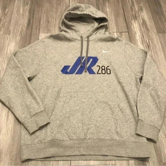Nike Mens JR 286 Logo Pullover Fleece Hoodie Size L Gray - Picture 1 of 8